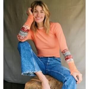 new nwt free people in the mix cuff thermal top desert orange combo size XS